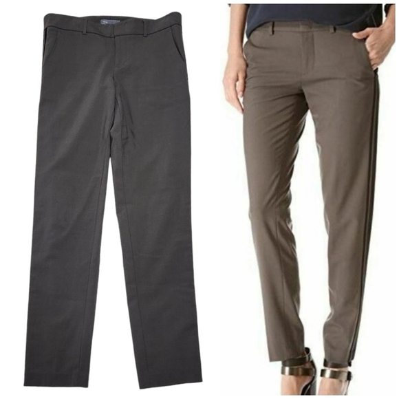Vince Wool Dress Pants Straight Leg Black Racing Stripes Grayish Green Sz 2 - Picture 1 of 13
